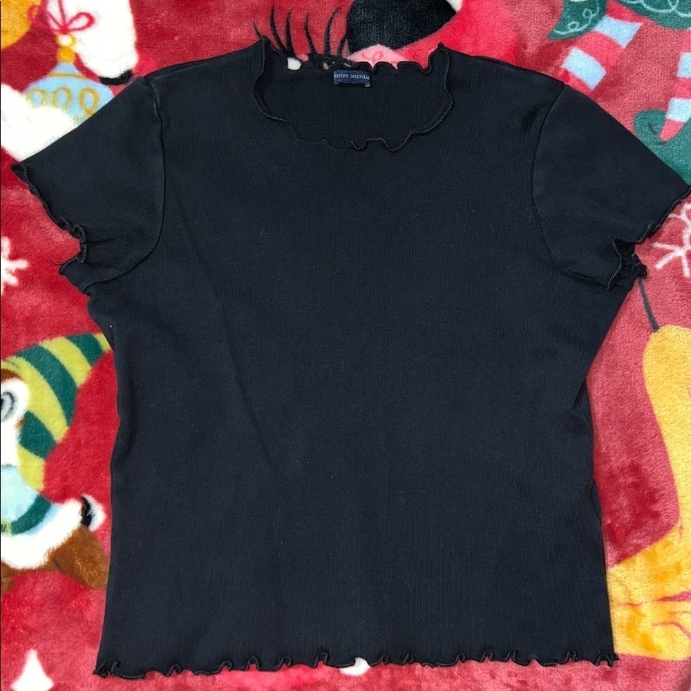 Brandy Melville Black Ruffle Edge Tee Size Small